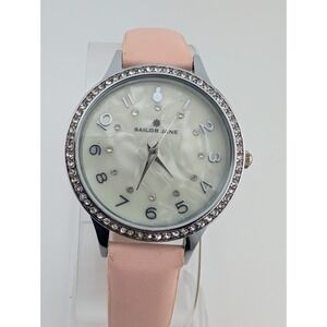 Sailor Jane Watch Women 33mm‎ Silver Case Pave Bezel Pink Band- New Battery
